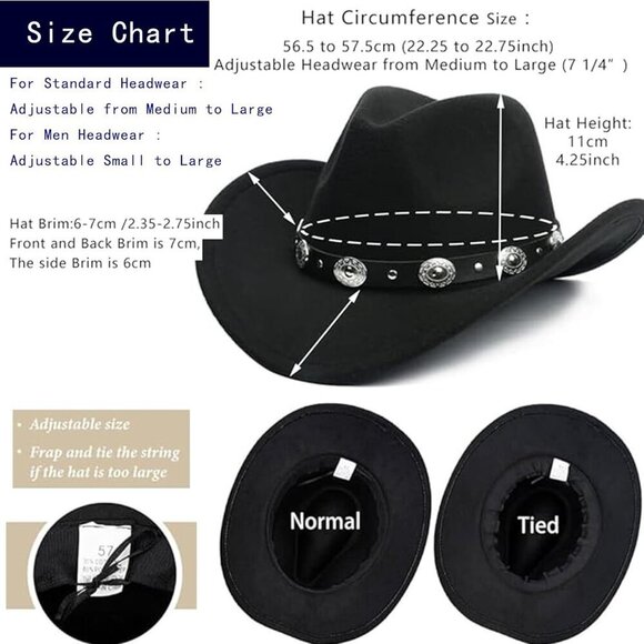 Western Felt Cowboy Hat Women Cowgirls Fedora Rodeo 22-22.75\